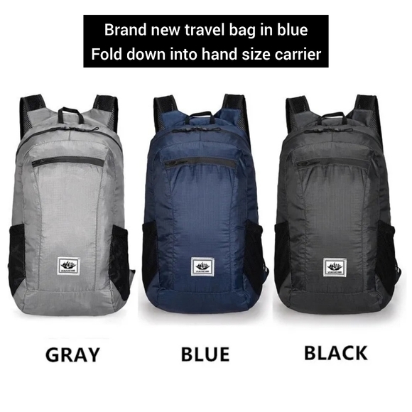 Brand new travel bag in grey, fold down into hand size carrier backpack 2 colors - Picture 7 of 7